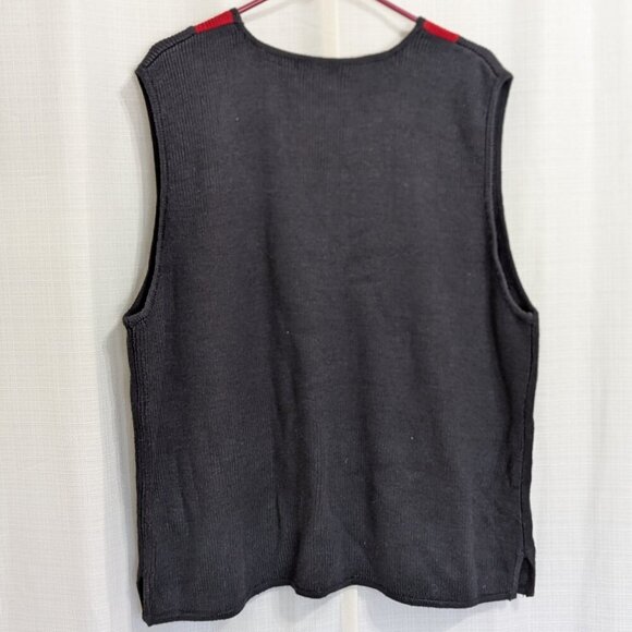 Vintage Maggie Barnes Knit Sweater Vest 2x Black & Red Button Down V-neck - Picture 7 of 9